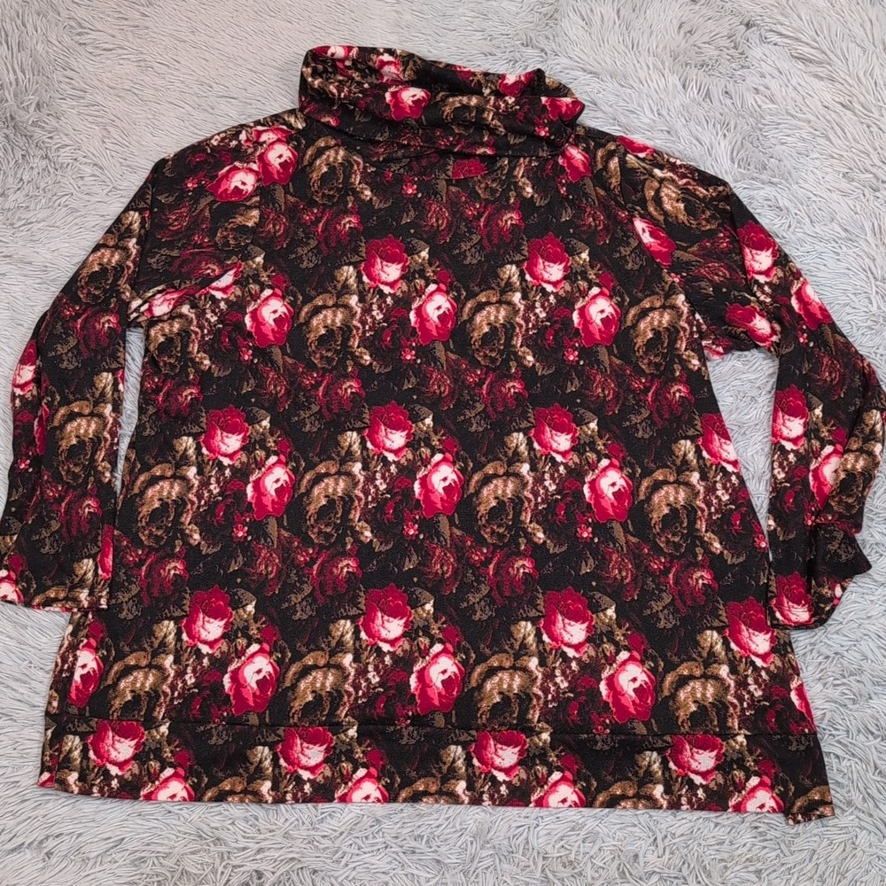 Susan‎ Graver Weekend Sweater Womens 2X Turtleneck Floral Soft Comfort Roses